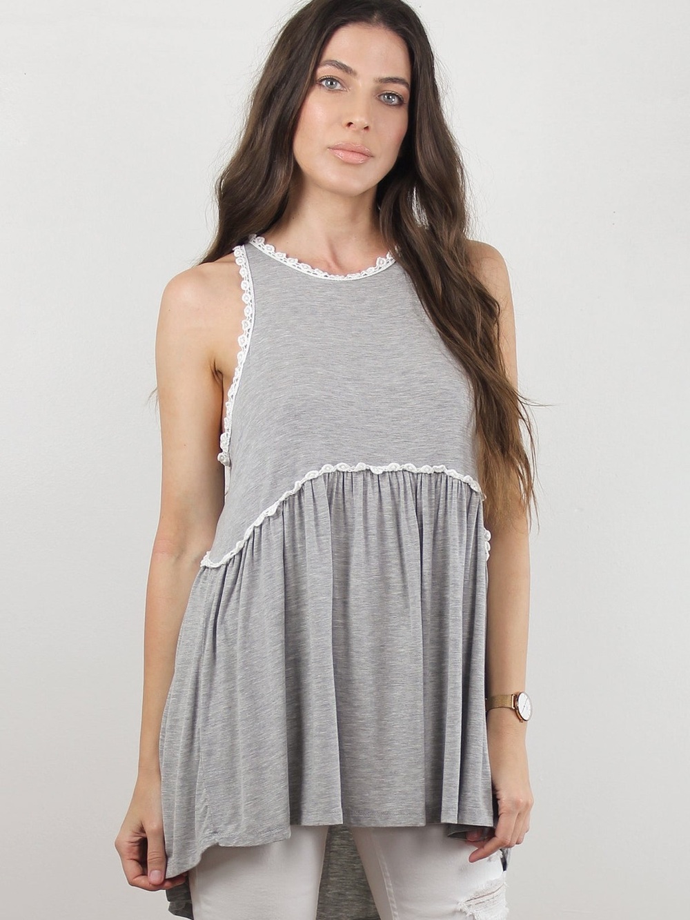 Grey Babydoll Tank Top w/ Zip-Back